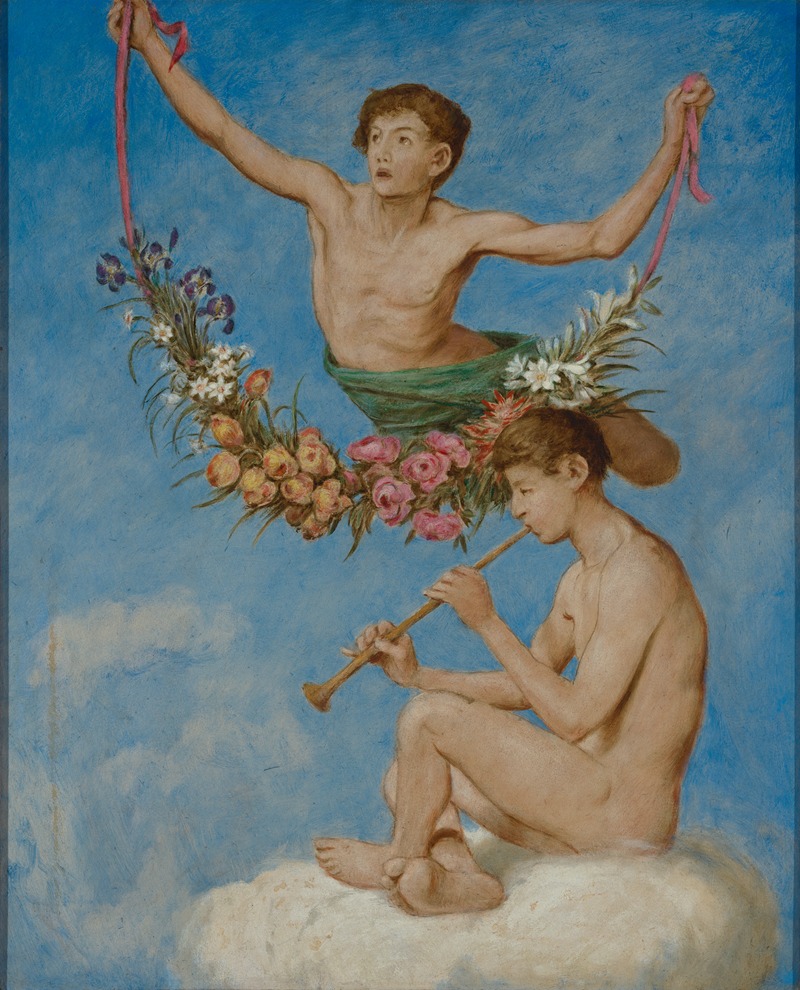 Mai (zwei Jugendliche Genien mit Blumen) — Hans Thoma