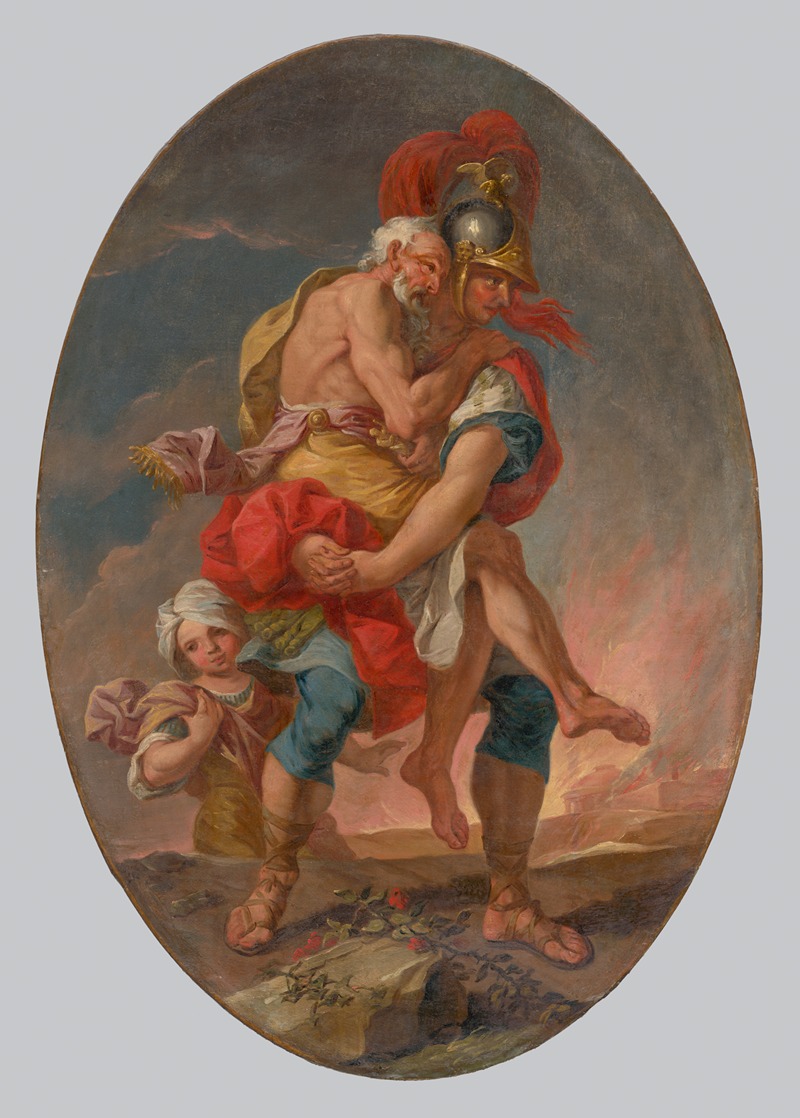 Aeneas Rescues Anchises from Burning Troy — Johann Heinrich Schönfeld