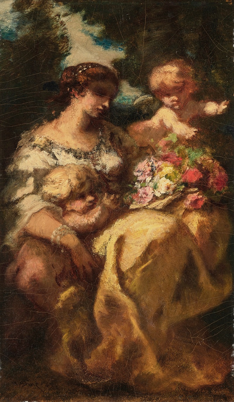 Le Bouquet, ou Comblée de fleurs et d'amour by Нарцисс-Виржиль Диаз де Ла Пенья, 1847 — digital art print download