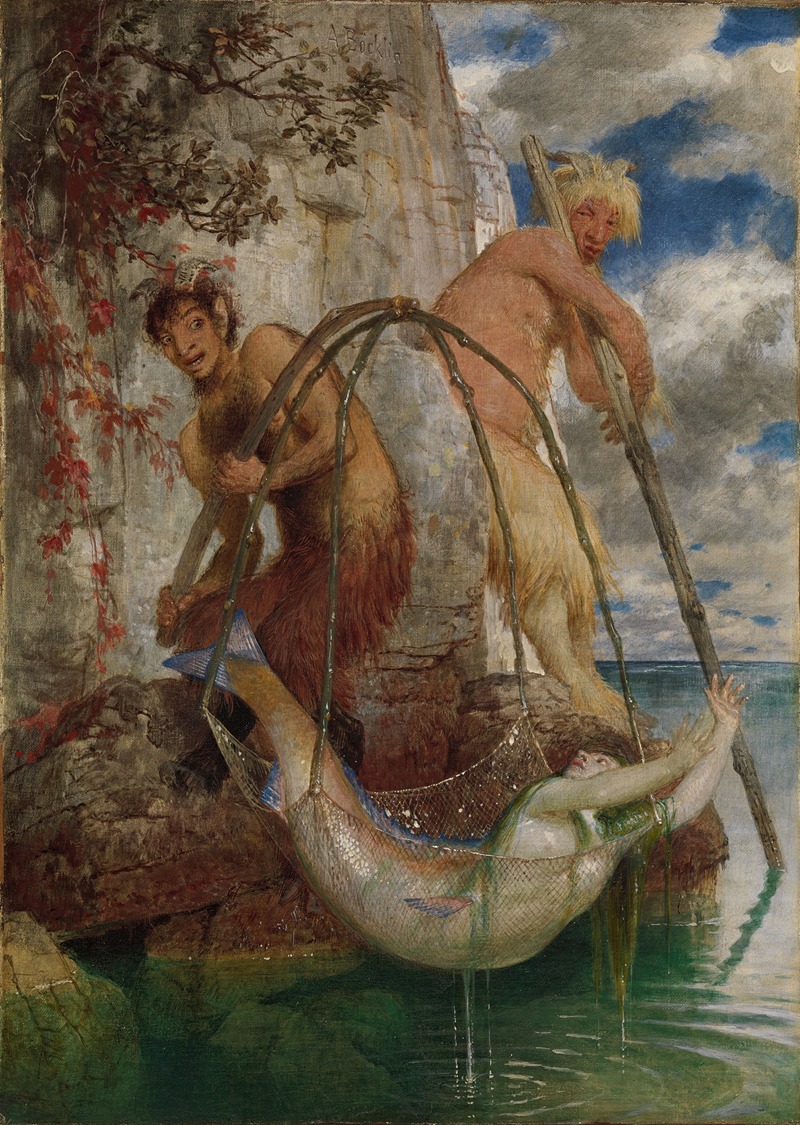 Two fishing Pans by Арнольд Бёклин, 1874 — digital art print download