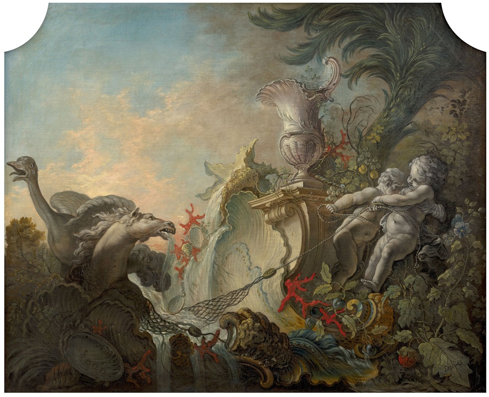 Cupids hunting an ostrich by Жак де Лажу — digital art print download