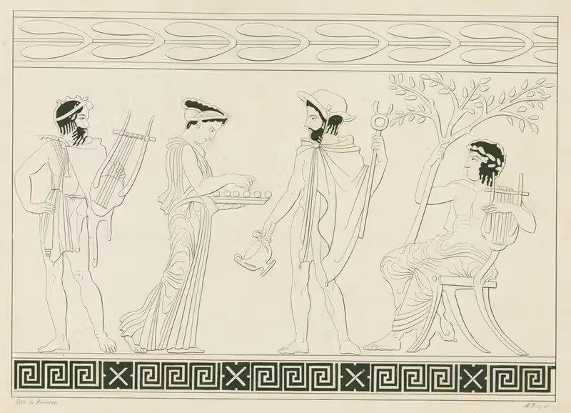 Apollo holding lyre and laurel branch — A. Rey