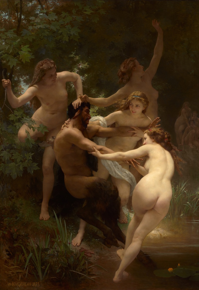 Nymphs And Satyr by Уильям Бугеро, 1873 — digital art print download