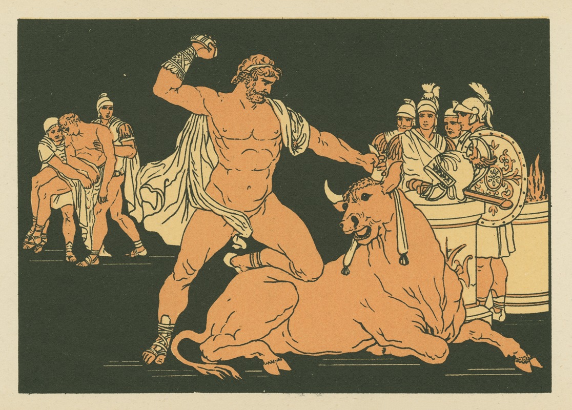 Entellus killing the bull by Бартоломео Пинелли, 1878 — digital art print download