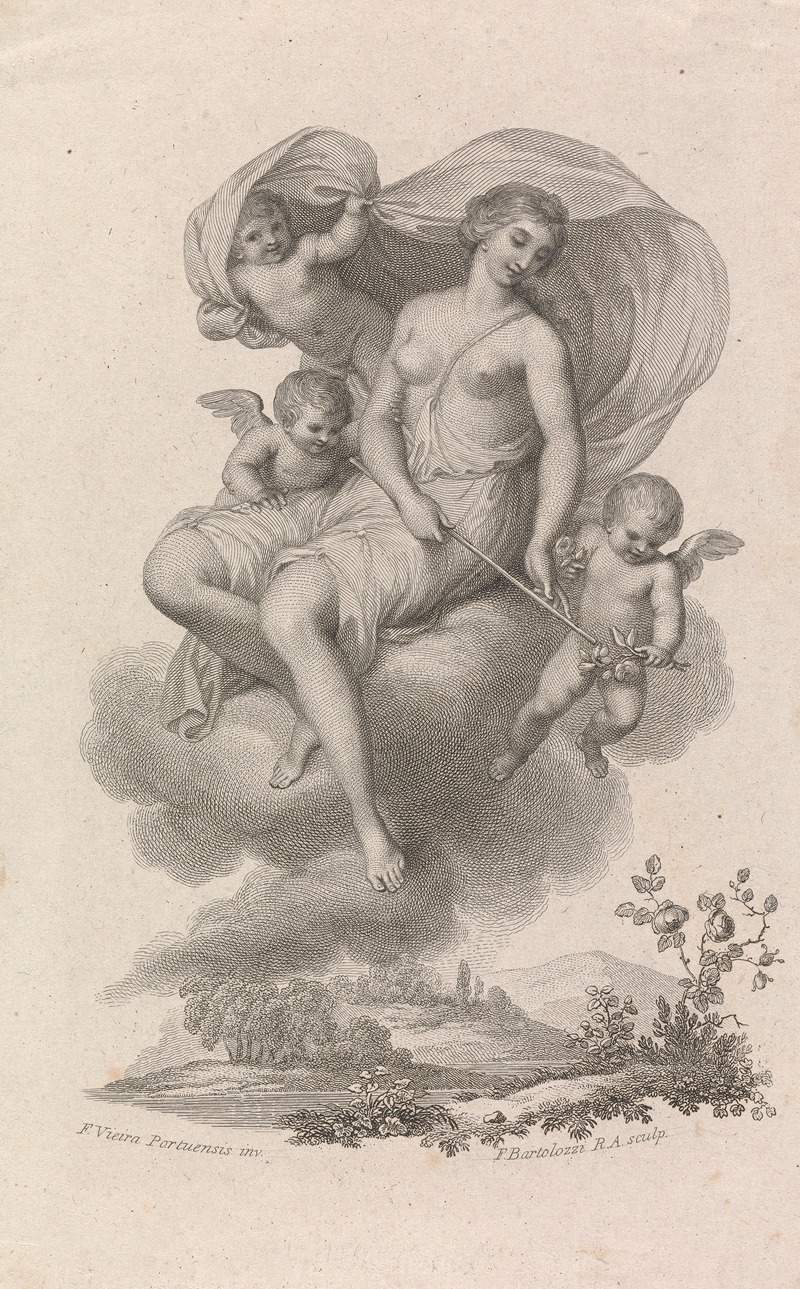 Venus with three Cupids in the Sky by Francis Vieira, 1800 — digital art print download