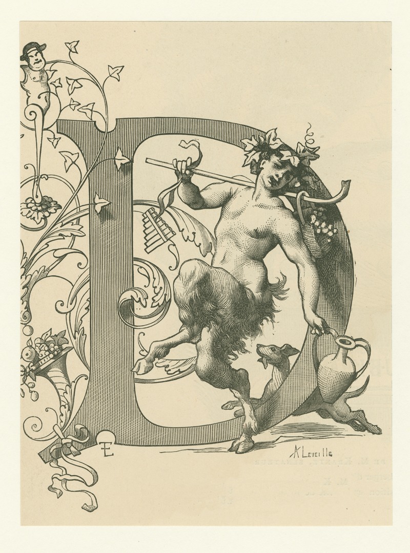 Initial 'D' with satyr by François Emile Ehrmann, 1881 — digital art print download