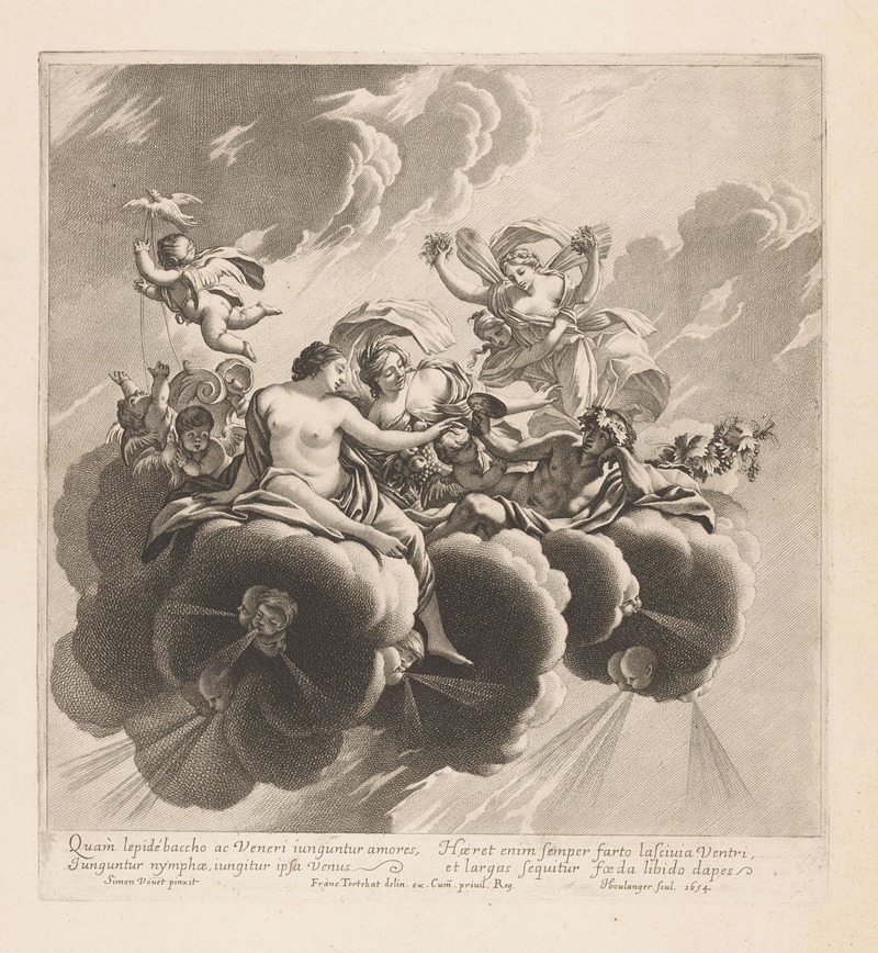 Bacchus with Venus, Amor and Ceres by Жан Буланже, 1654 — digital art print download
