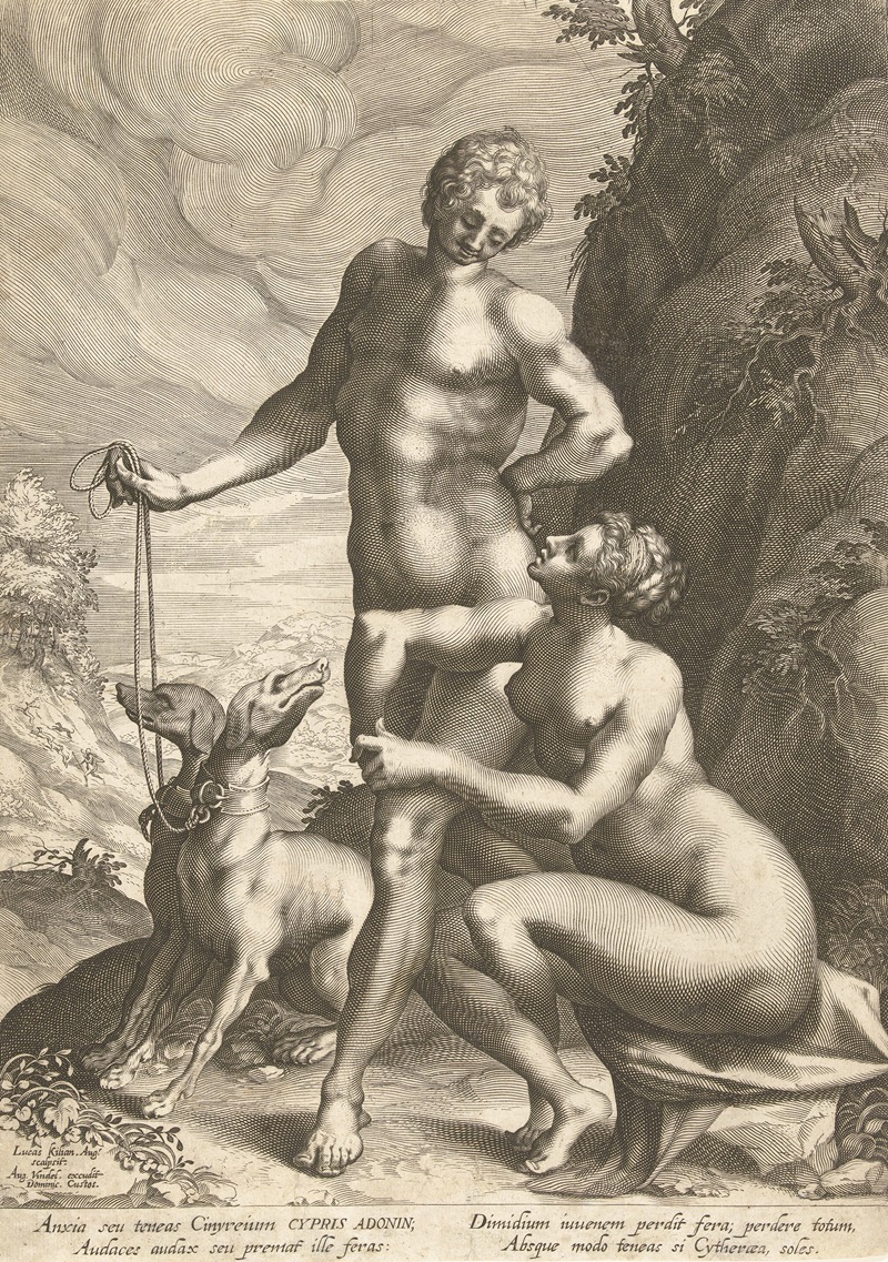 Venus and Adonis with two dogs by Лукас Килиан — digital art print download