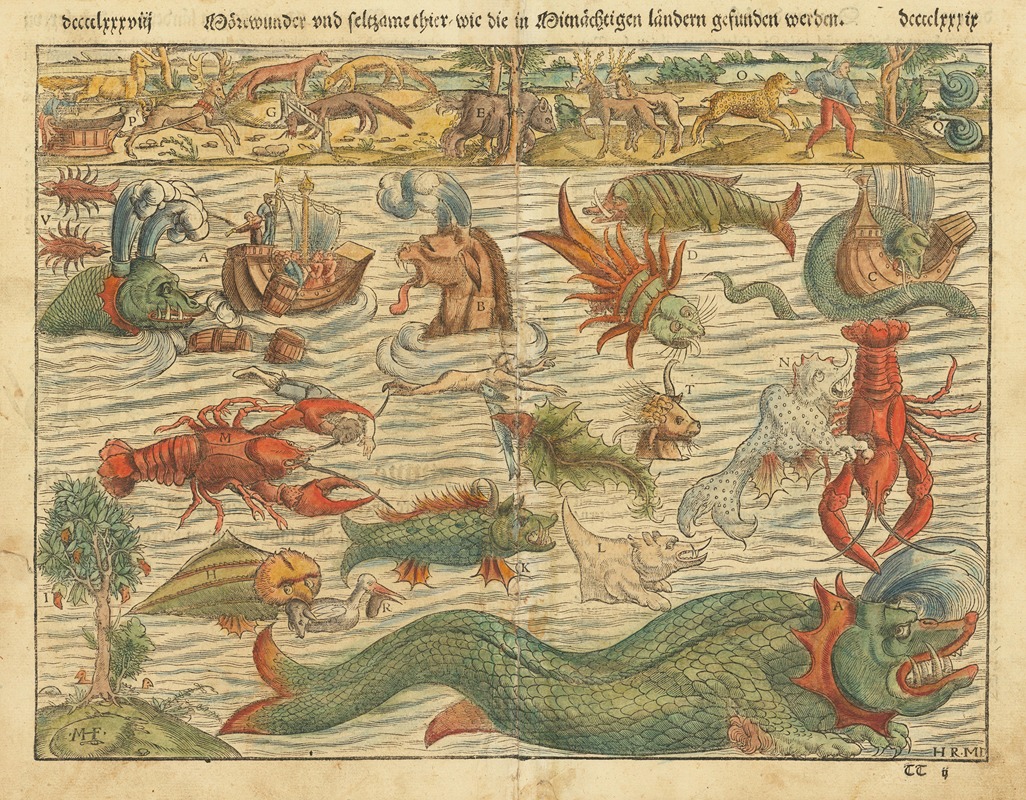 Chart of Sea Monsters by Себастьян Мюнстер, 1570 — digital art print download