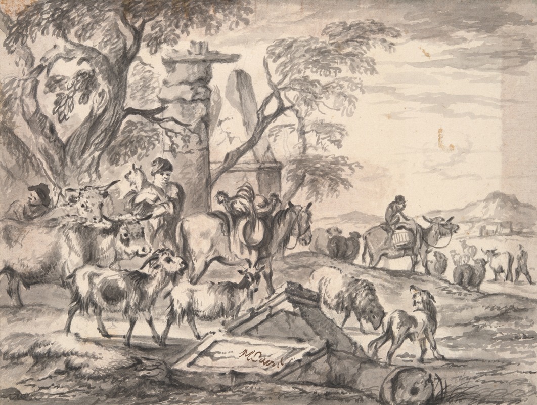 Cattle and shepherds near ruins late — Michiel Carree
