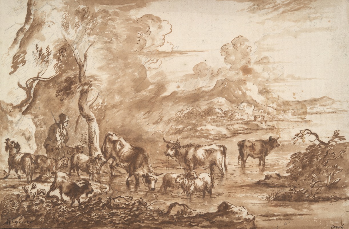 Cattle in a watering place by Михиел Карре — digital art print download