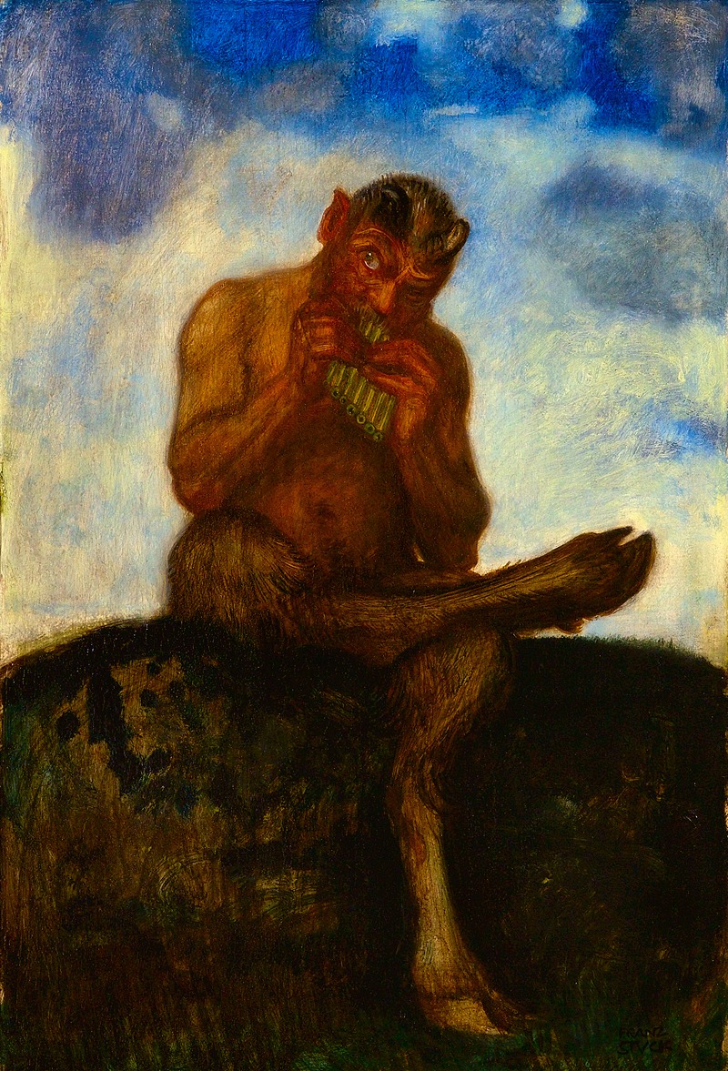 Sitzender Pan mit Flöte by Франц фон Стук, 1895 — digital art print download