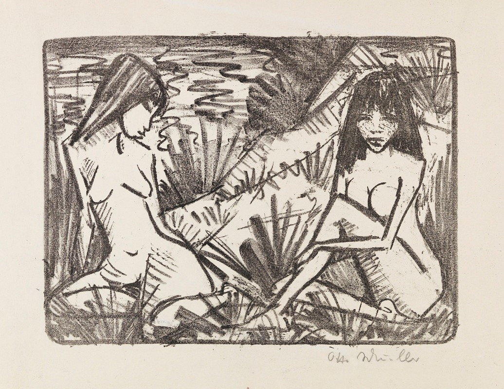 Zwei in Dünen sitzende Mädchen by Отто Мюллер, 1921 — digital art print download