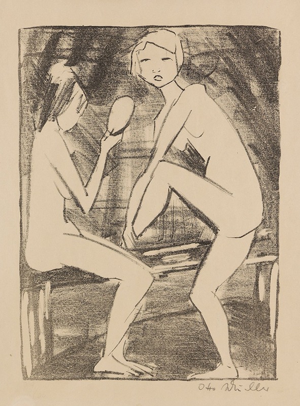 Zwei Mädchen mit Handspiegel by Otto Mueller, 1919 — digital art print download