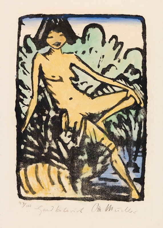 Am Ufer sitzendes Mädchen (Sitzendes Mädchen in Landschaft) by Отто Мюллер, 1922-1926 — digital art print download