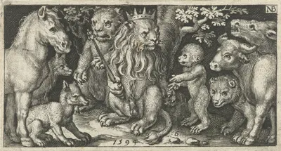 Lion as king among other animals by Nicolaes de Bruyn, 1594 — digital art print download