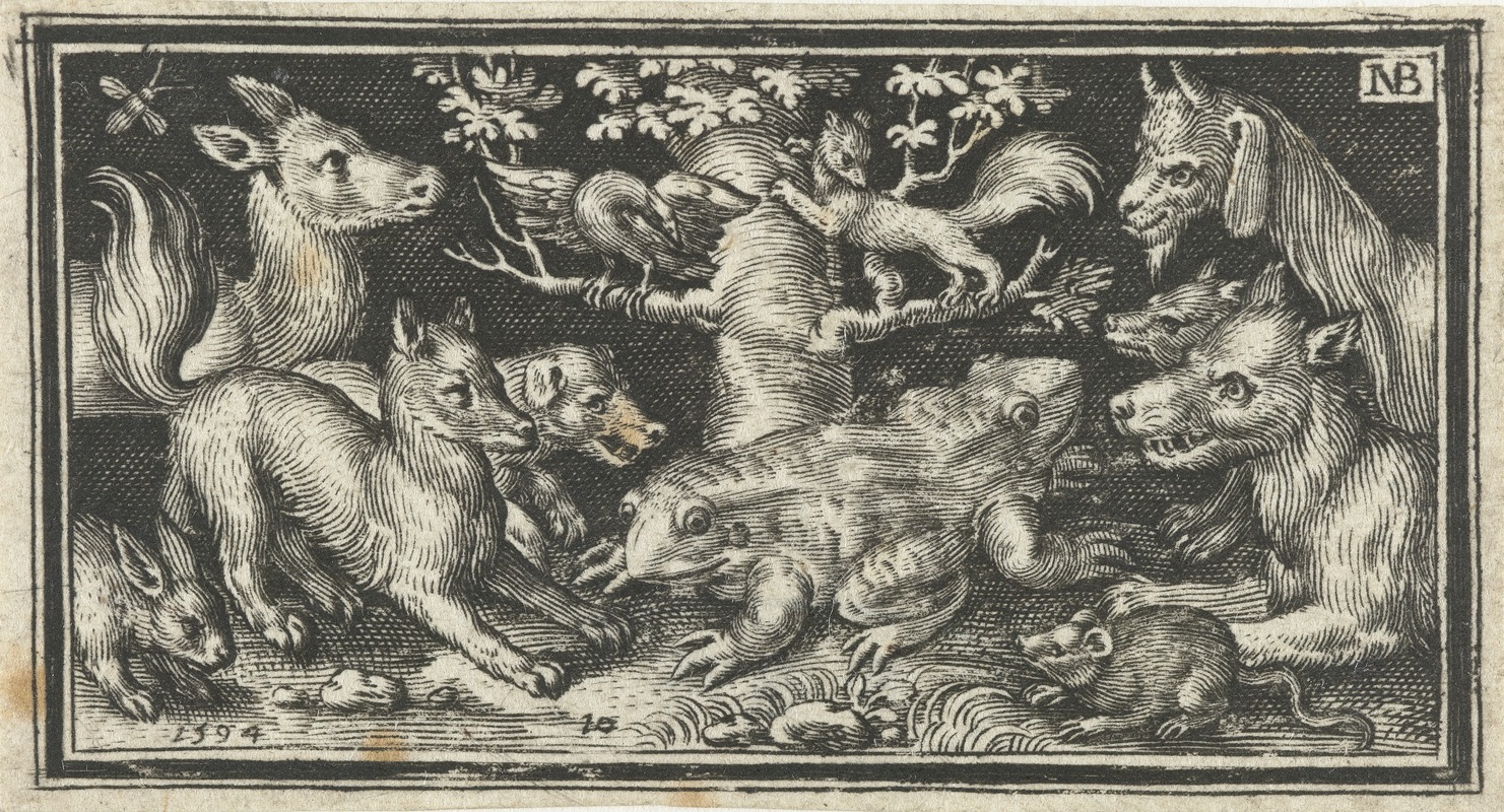 Two-headed toad or frog and other animals by Nicolaes de Bruyn, 1594 — digital art print download