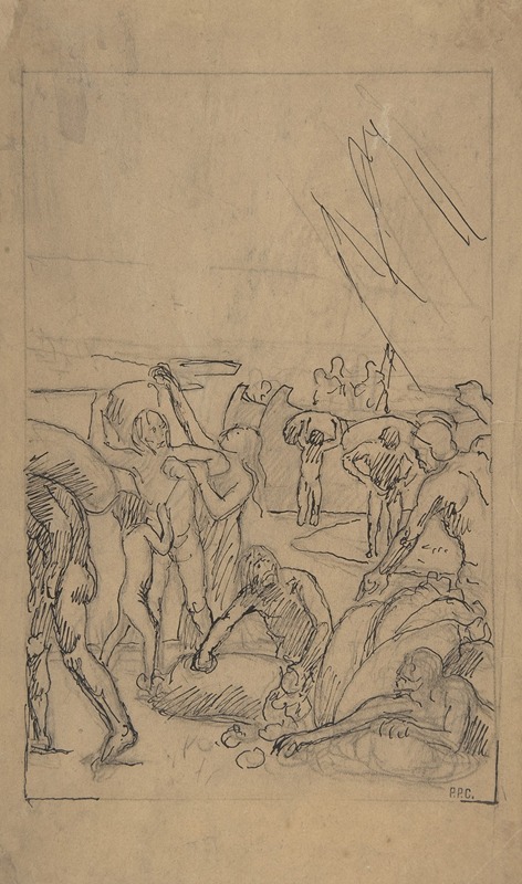 Figures Unloading Cargo from Sailing Vessels by Пьер Пюви де Шаванн — digital art print download