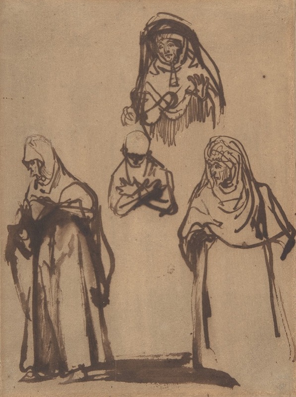 Study Sheet with Three Women and a Boy by Рембрандт ван Рейн — digital art print download