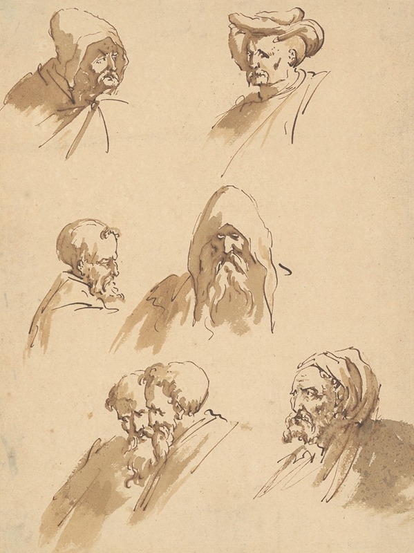 Seven Male Heads by Себастьяно Риччи — digital art print download