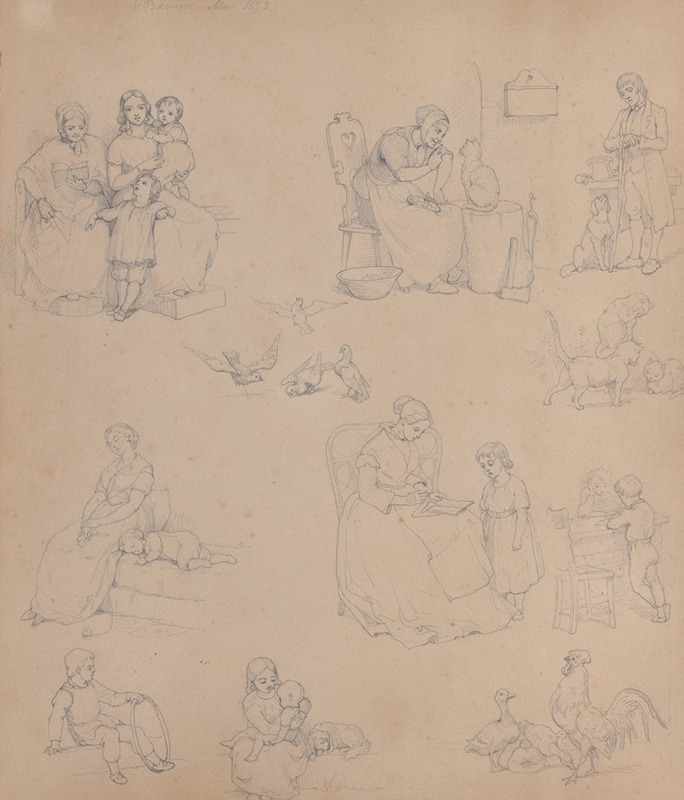 Sketch Sheet of Illustrations by Thomas Vilhelm Petersen, 1853 — digital art print download