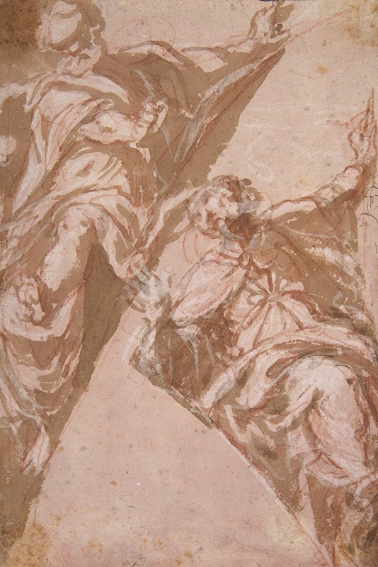Two Seated Male Figures Within Spandrels by Andrea Schiavone — digital art print download