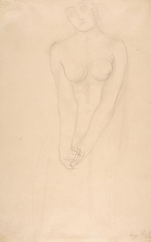 Nude female figure standing with clasped hands — Auguste Rodin