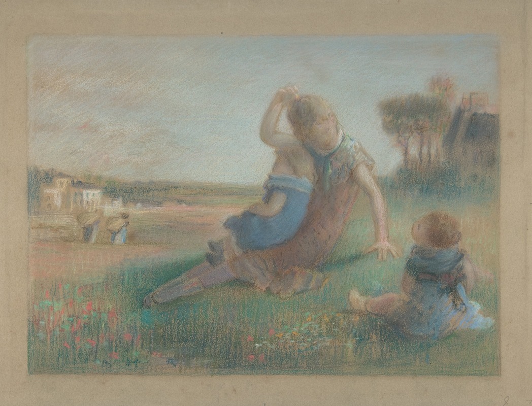 Three Children in a Landscape by Charles-Emmanuel Serret, 1840–1900 — digital art print download