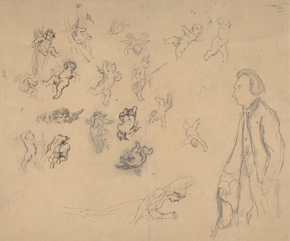 Sheet with putti and several figures by Félicien Rops — digital art print download