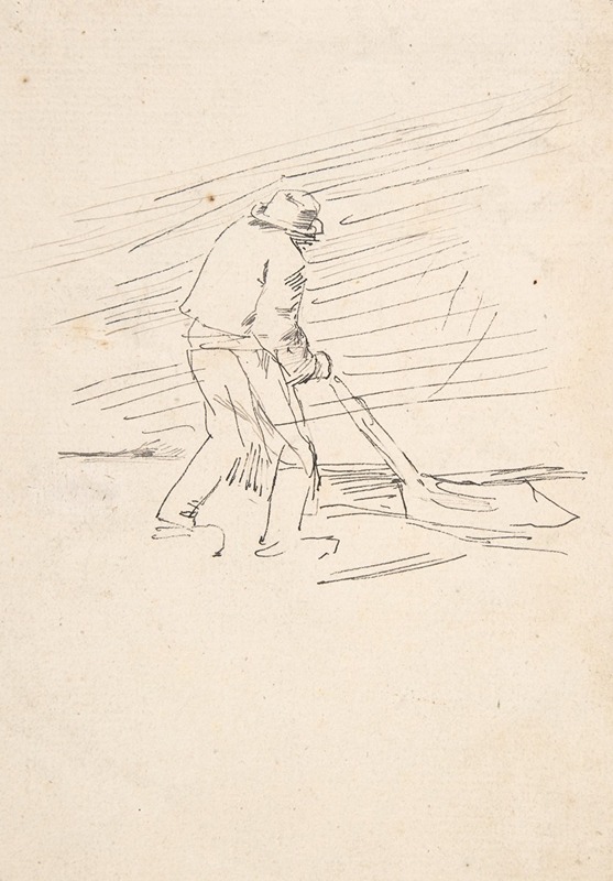 Study of a man pushing a plow by Феликс Ропс — digital art print download