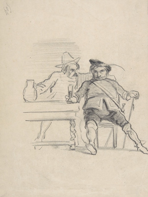Two male figures seated at a table, drinking by Феликс Ропс — digital art print download