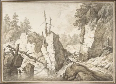 Swiss mountain landscape with small bridge spanning a brook by Franz Schütz — digital art print download