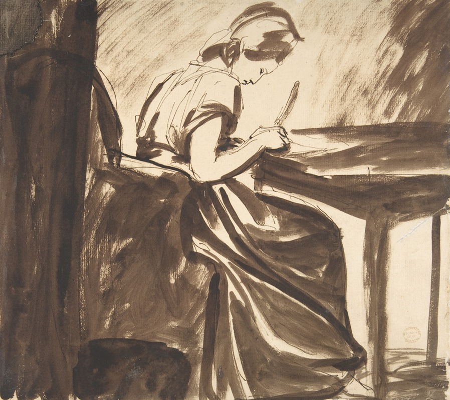 Lady Seated at a Table by Джордж Ромни — digital art print download