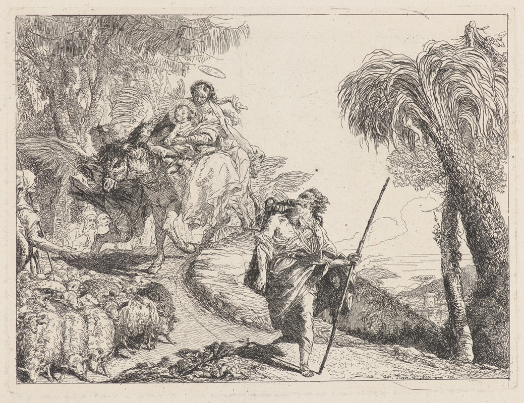 The Flight with Joseph in the Foreground by Джованни Доменико Тьеполо, 1752 — digital art print download