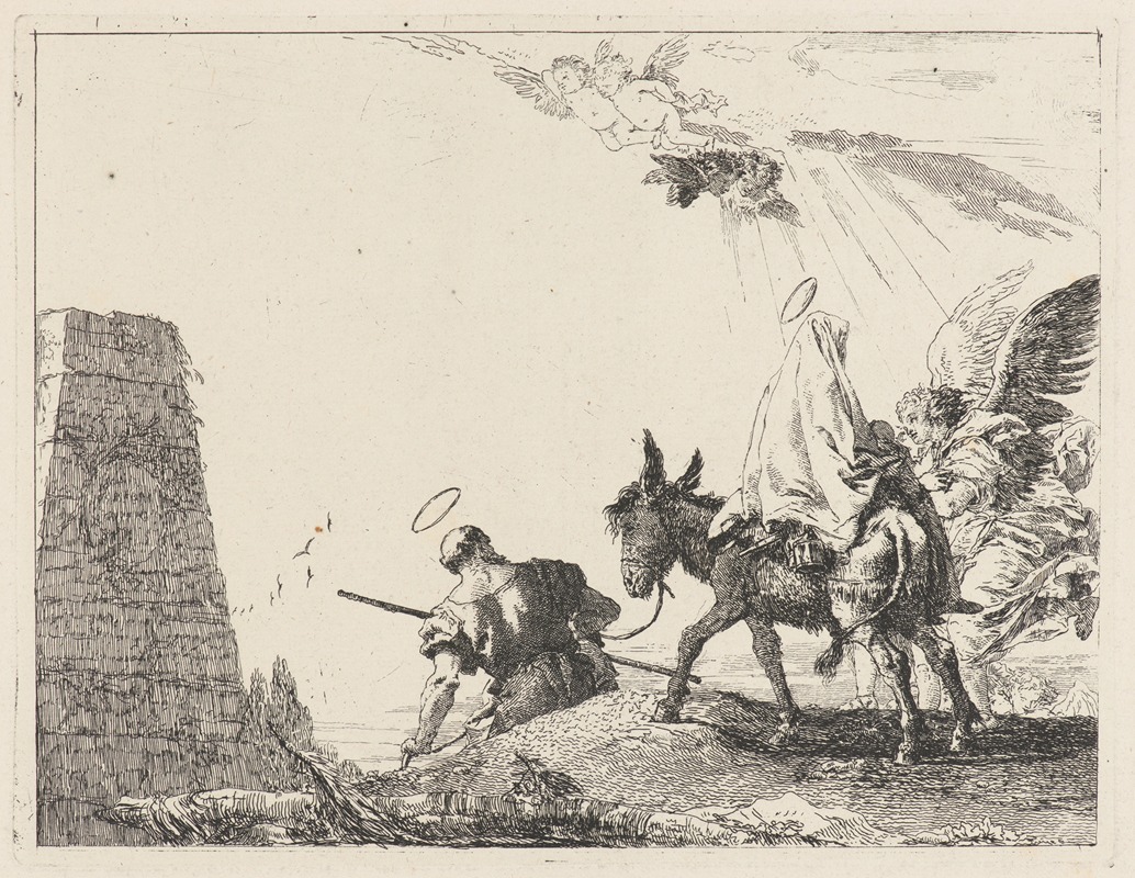 The Flight with Obelisk at the Left by Джованни Доменико Тьеполо, 1750–1753 — digital art print download