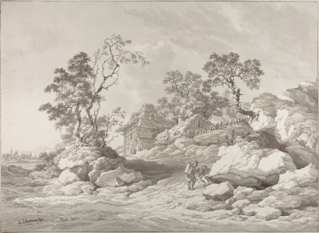 Landscape near Mödling with figures by Якоб Маттиас Шмутцер, 1795 — digital art print download