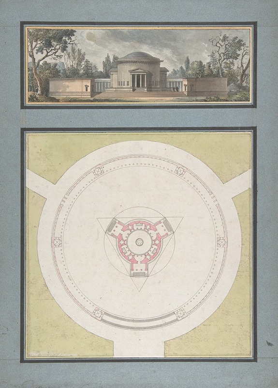 Project for a Temple Dedicated to the Trinity, Elevation and Plan by Jean Nicolas Sobre — digital art print download