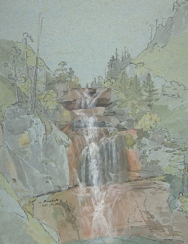 Landscape with a Waterfall by Johann Christoph Rist, 1816 — digital art print download