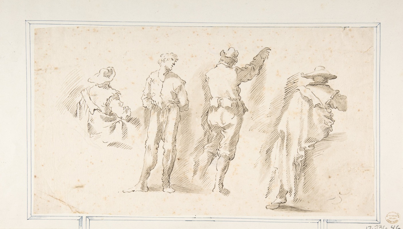 Figure Studies; Two Standing and Two Seated Men by Доменико Гаргьюло, 1609-1675 — digital art print download