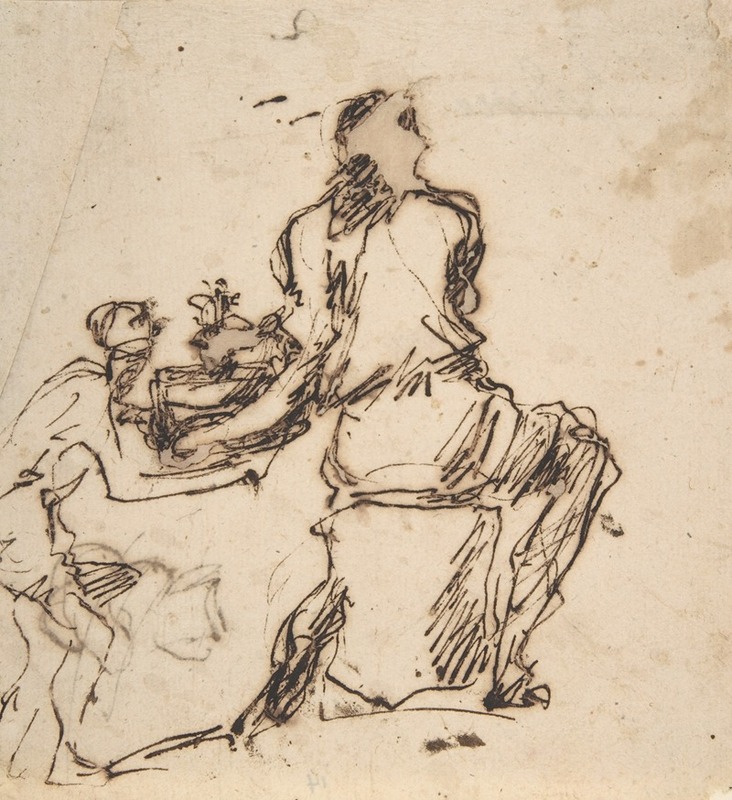 Seated Figure Receiving an Object Presented by a Smaller Figure by Доменико Гаргьюло, 1609-1675 — digital art print download