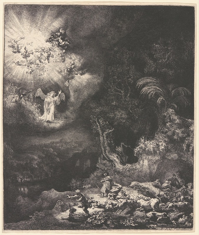 The Angel Appearing to the Shepherds — Rembrandt van Rijn