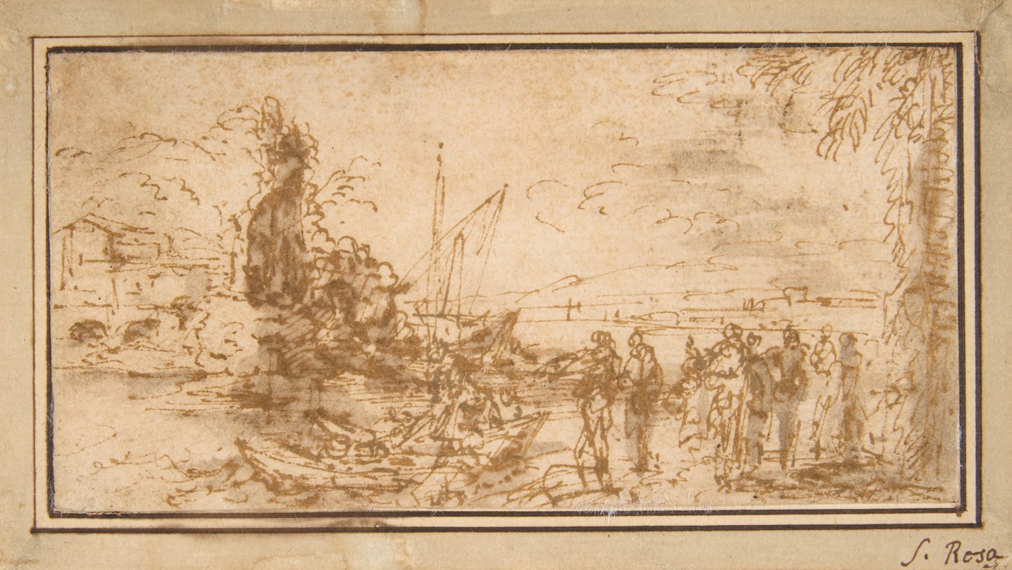 Marine landscape with figures by Сальватор Роза — digital art print download