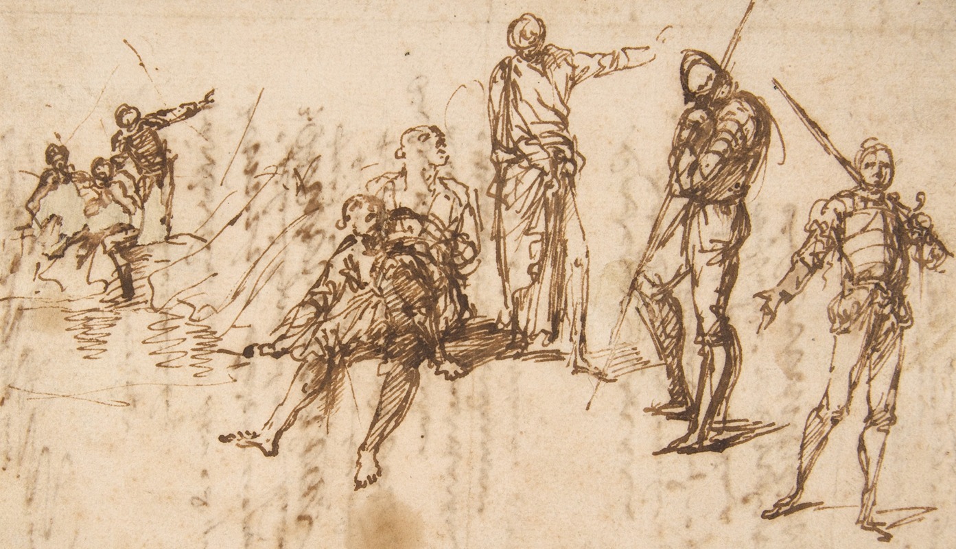 Two Standing Soldiers and Six other Figures — Salvator Rosa