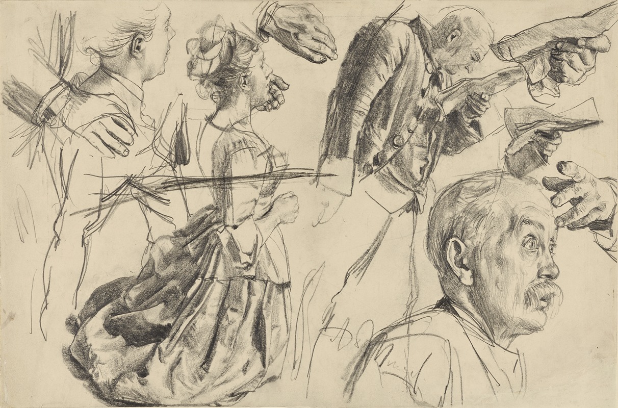 Study for Heinrich von Kleist's Broken Jug by Адольф фон Менцель, 1877 — digital art print download