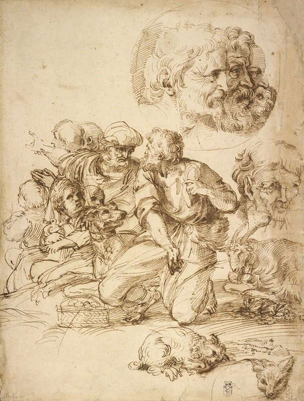 A Group of Shepherds, and Other Studies — Agostino Carracci
