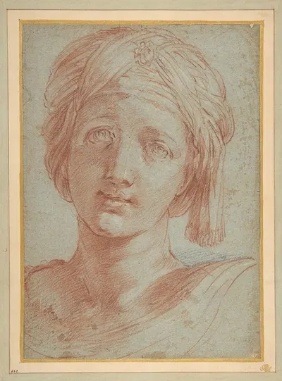 Head of a Young Woman Wearing a Turban by Alessandro Tiarini, 1577–1668 — digital art print download