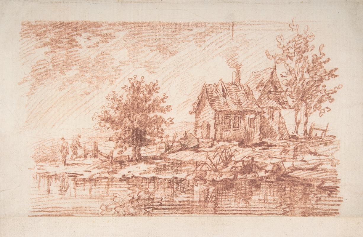 Farm House along a River, two figures at left — Жан-Антуан Ватто