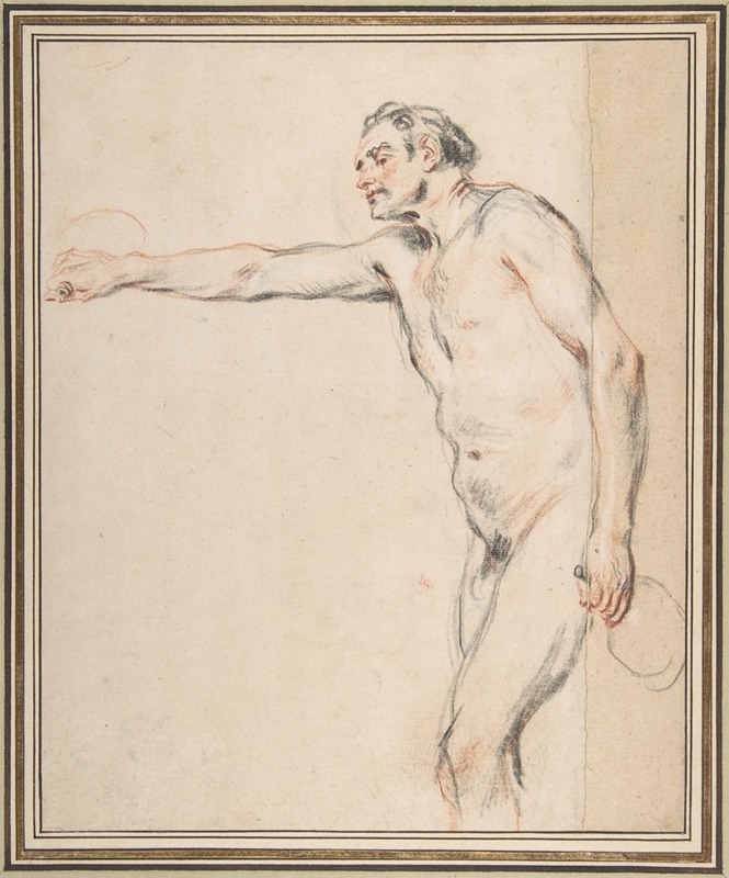 Study of a Nude Man Holding Bottles — Jean-Antoine Watteau
