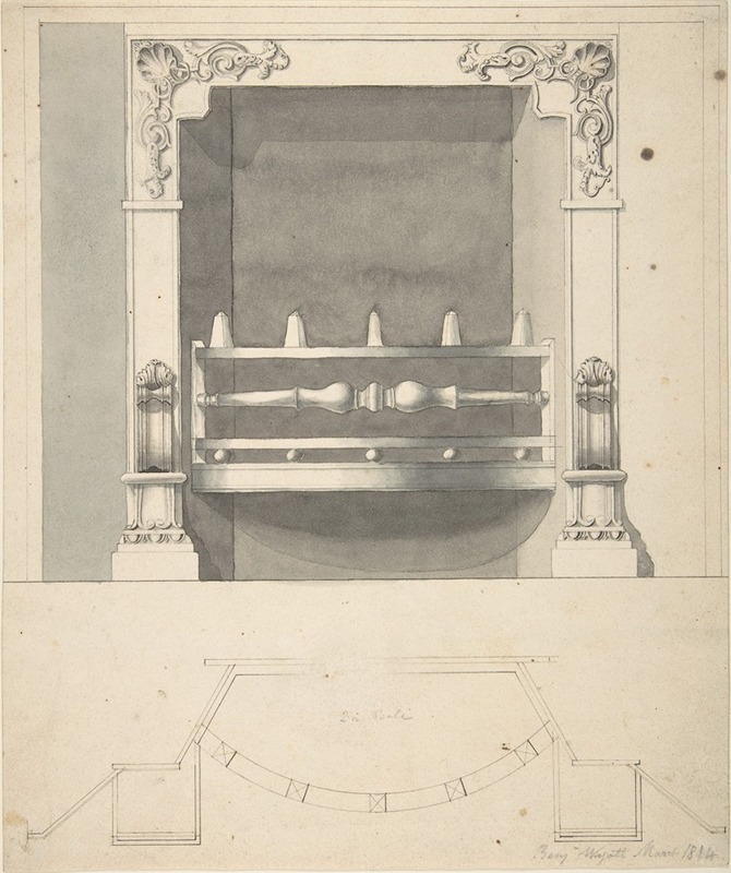 Design for a Cast-iron Hob Grate in Ormolu by Бенджамин Дин Уайатт, 1814 — digital art print download
