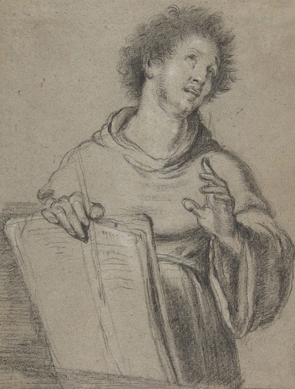 Half-Length Study of a Monk Holding a Book and a Long Implement — Bernardo Strozzi